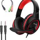 B3 Gaming Headset for Nintendo Switch, Xbox One, PS4, Mega Bass Surround and Noise Cancelling 3.5mm Jack Over Ear Headphones with Mic for Laptop PC Red