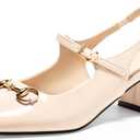 PiePieBuy Womens Slingback Chunky Heels Mary Jane Shoes Slip On Buckle Strap Dress Shoes Closed Round Toe Pumps (8, Beige)