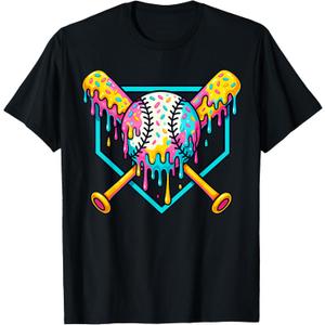 Baseball Home Plate Dripping Ice Cream Drip Youth Boys T-Shirt, Medium