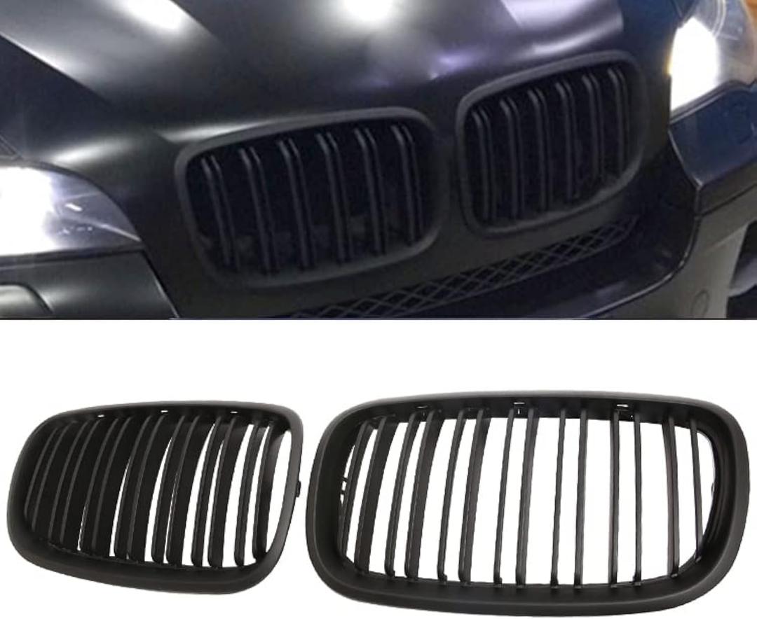 ABS E70 Grill, 2 pc Set Front Kidney Grille Compatible with 2007-2014 X5 E70 X6 E71 (Double Line Matte black Grills)