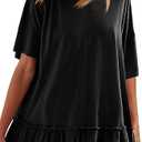 Tankaneo Womens Peplum Oversized Tshirt Summer Casual Pleated Shirt Dress Crew Neck Flowy Beach Tunic Tops, Size -XXL