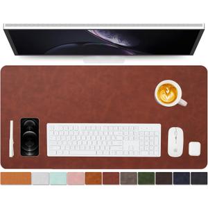 Distressed Leather Desk Mat - Non-Slip PU Desk Pad for Office and Home - Desk Organization and Accessories - Ideal for Large Mouse Pad and Desk Mats on Top of Desks(Mahogany,31.5"x 15.7")