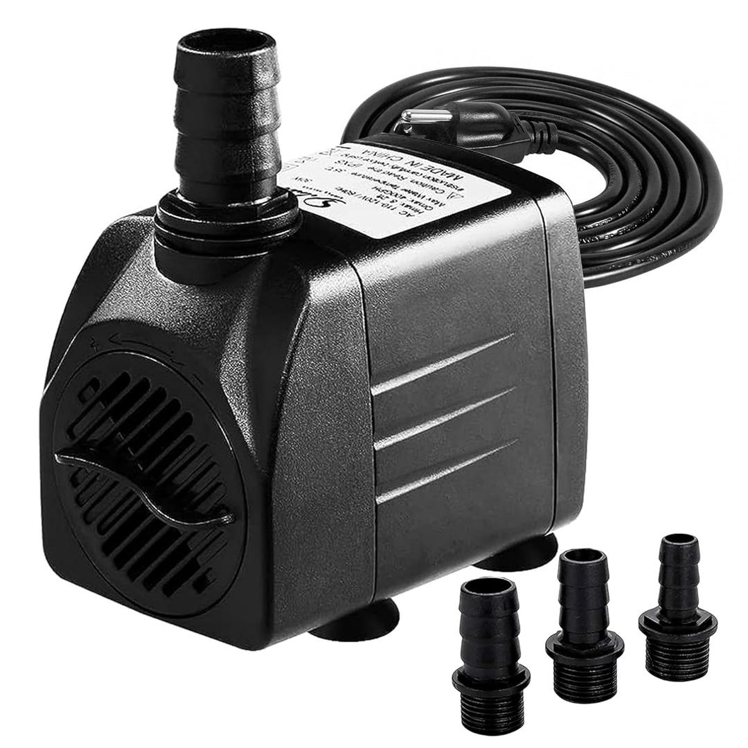 Simple Deluxe 8.2ft High Lift 400 GPH 30W Water Table Pump (1514L/H) with 3 Nozzles, Perfect for Fish Tank, Hydroponics, Fountains, Ponds, Aquariums, Black