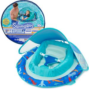 SwimWays Infant Spring Float, Baby Pool Float with Canopy & UPF Protection, Swim Training PFD, Swimming Pool Accessories for Babies 3-9 Months