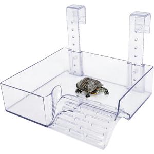 PINVNBY Hanging Turtle Basking Platform Adjustable Floating Turtle Dock with Guardrail and Ramp Acrylic Transparent Basking Platform for Aquatic Turtles Tortoise Tank Accessories Decor (Large)