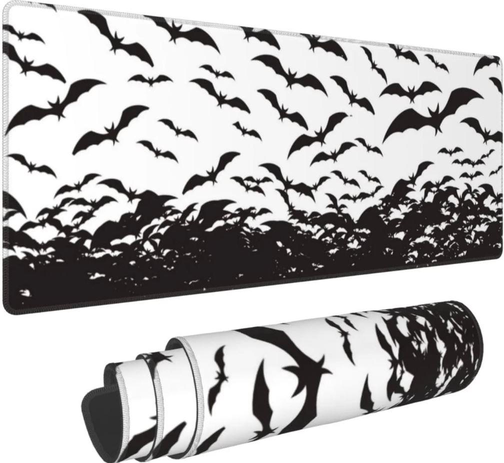 Halloween Bat Mouse Pad Extended Large Gaming Mouse Pad XL Black and White Desk Pad, 28x20