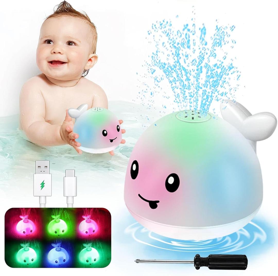 Light Up Toddler Bath Toys - Whale Water Spray Toy Infants Baby Toys 6-12-18 Months Bath Toys for Kids Ages 1-3 2-4 Bathtub Shower Water Pool Toys Bath Fountain Toy 1st Birthday Gifts for Boys Girls (White)