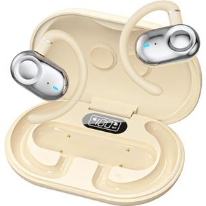 Open Ear Earbuds, Open Ear Headphones with 16mm Speakers, Bluetooth 5.4 Wireless, Biaxial Rotation, Lightweight, 20H Playtime, Over Ear Bluetooth Headphones for Running, Workout, IPX5 Waterproof (Ivory White)