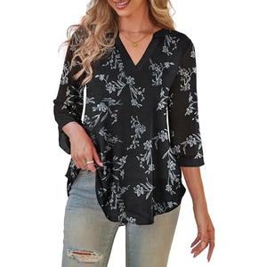 a.Jesdani Women's Plus Size Zip Front 3/4 Sleeve Shirts V Neck Blouses Tunic Top Size 4X Plus