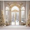 Elegant Christmas Backdrop 10x8ft Fabric Christmas Backdrops for Photography Winter Party Decoration Backdrop Winter Snowscape Window Photos Family Xmas Pictures White Xmas Background