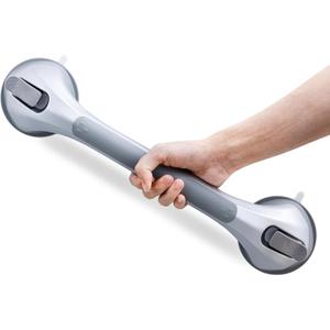 LEVERLOC Grab Bars for Bathtubs and Showers, Shower Handle 17 Inch Strong Suction Bath Handrails, Safety Grip for Bathroom Chair, Bathroom Grab Bar for Senior No Drilling Waterproof,Silver
