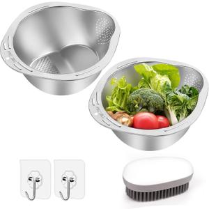 2 Pcs Rice Washer, Small Ricer Rinser Strainer,3 Qt Rice Stainless Steel Colander for Grains Rinser, Food Drainer for Quinoa,Microporous,Fruits, Broccoli, Beans Dishwasher Safe Colander