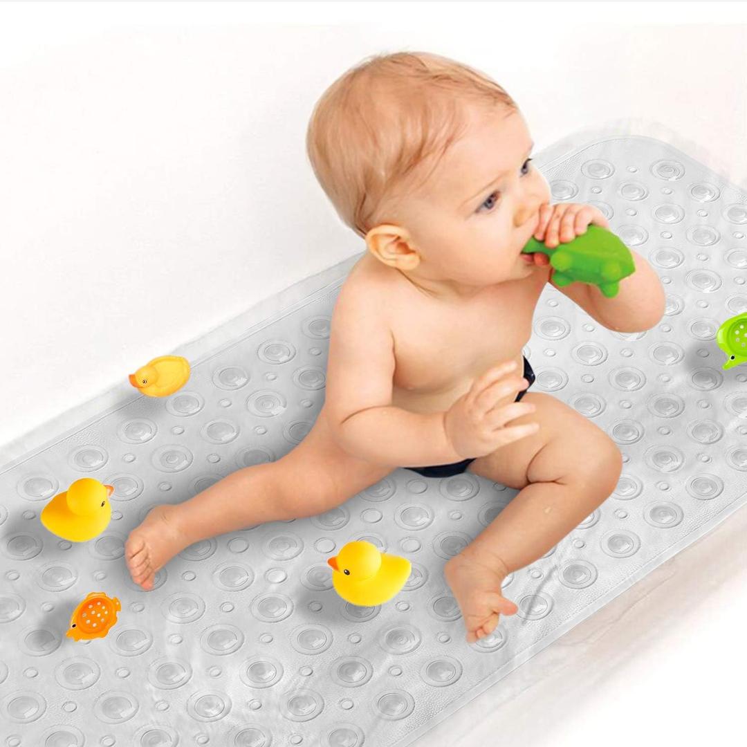 Upgrade Baby Bath Mat Non Slip Extra Long Bathtub Mat for Kids 40 X 16 Inch - Eco Friendly Bath Tub Mat with 200 Big Suction Cups,Machine Washable Shower Mat,Clear
