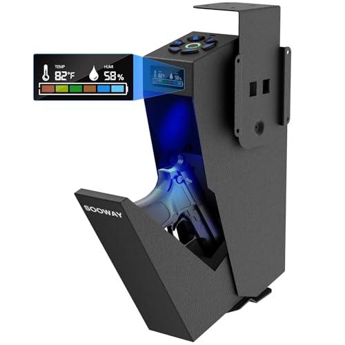 Gun Safe, Mounted Biometric Pistol Safe Drop Down Gun Lock Box for Handgun with 3 Ways Quick Access Bedside Pistol Case for Nightstand, Desk, Wall, Dresser