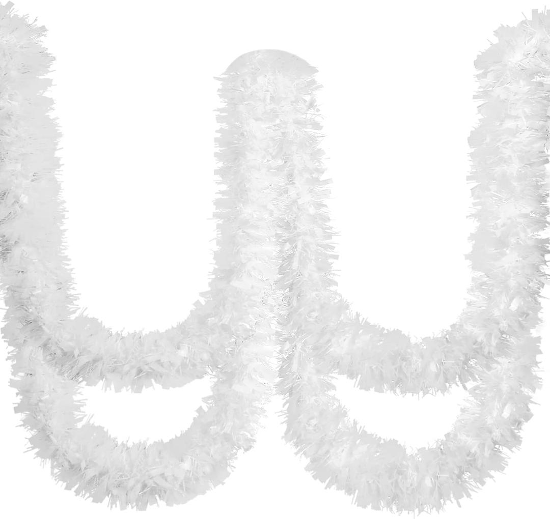 Dingion 59 Feet Mardi Gras Tinsel Garland Metallic Twist Garland Shiny Hanging Ornaments for Carnival Tree Party Supplies Indoor and Outdoor Decoration(Shinny, White)