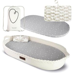 XL Reinforced Baby Changing Basket with Extra Travel Diaper pad, Foldable Baby Changing Pad with Water Repellent Cover, Cotton Rope Baby Basket, Changing Table Topper for Dresser (White)