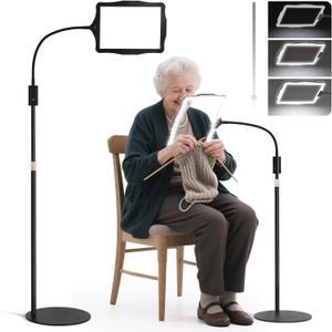 Large Floor Magnifying Glass with Light and Stand, 48-LED Lighted Adjustable Height Floor Magnifying Lamp with 360 Flexible Gooseneck, Hands Free Magnifier for Reading Close Work Cross-Stitching