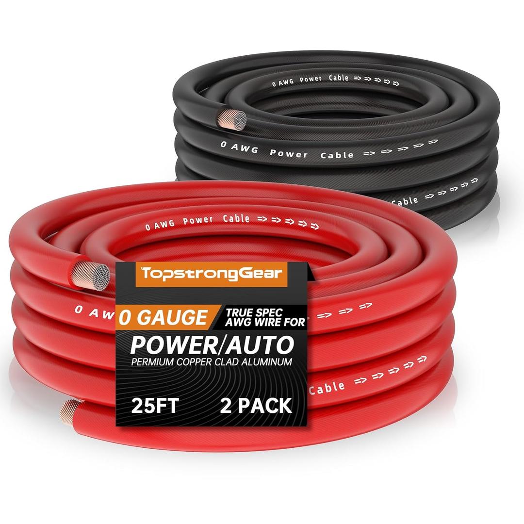 TOPSTRONGGEAR 0 Gauge 25ft Black and 25ft Red Power/Ground Wire True 0 AWG Power Wire-True Spec and Soft Touch Cable