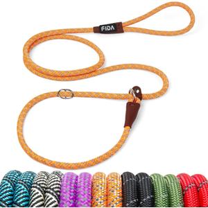Fida Durable Slip Lead Dog Leash, 6 FT x 3/8" Heavy Duty Dog Loop Leash, Comfortable Strong Rope Slip Leash for  Dogs and Puppies, No Pull Pet Training Leash with Highly Reflective (3/8", Orange)