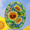 XLAN Oval Sunflower Sun Catcher, Stained Glass Window Hangings, Suncatchers Decorative Pendant, Handmade Decor, Gifts for Family, Friends and Flower Lovers 6.5"X8.5"