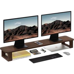 Ufine Dual Monitor Stand Riser 2 Heights Adjustable Wood Computer Monitor Stand Desktop Organizer, Large Monitor Stand for 2 Monitors, Laptop, TV, Printer
