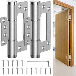 5" Self Closing Door Hinges, Non Mortise Door Hinge, Soft Close Door Hinges with Silent Hydraulic Buffering for Interior, Laundry Rooms, Bedrooms Door (2PCS, Silver)