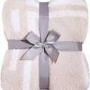 Panku Ultra Soft Cozy Knit Throw Blanket for Couch and Bed, Knitted Luxury Reversible Cozy Warm Fleece Blanket Throw, Plush Fluffy and Fuzzy Geometric Blankets for Gift (50x60 Inches, Beige/Khaki) (Stone and White)
