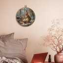 FUGWN Vintage Easter Bunny Egg Kitchen Round Wall Art Decor Framed, Rustic Farmhouse Bunny Canvas Artwork Prints, Easter Rabbit Wall Hanging Decorations for Kitchen Dining Room Home, 10x10 Inch