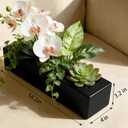 Sleek Oblong Faux Succulent Arrangement – Rectangular Weather-Resistant Planter – Indoor/Outdoor Decor, Low-Maintenance & Eye-Catching Greenery Accent Black