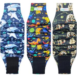 Langsprit Male Belly Bands for Dogs (Pack of 3) - Dog Diapers - High Absorbing Washable Wraps - Reusable Small Doggy Puppy Diapers (Sloth, Whale, Dinosaur, Medium)