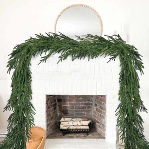 Christmas Norfolk Pine Garland, Artificial Greenery Garlands Norfolk Pine Leaves Real Touch Christmas Garland for Holiday Mantle Fireplace Table Home Decor (Dark Green, 6 FT)