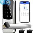 Keyless Entry Door Lock with Keypad, Fingerprint Exterior Locks, Door Handle Deadbolt with Code, Smart Locks for Front Door, Electronic Digital Keypad Smart Lock, Auto Locked & App Control