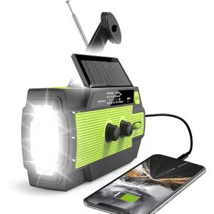 Emergency Crank Weather Radio, 4000mAh Solar Hand Crank Portable AM/FM/NOAA, with 1W 3 Mode Flashlight & Motion Sensor Reading Lamp, Cell Phone Charger, SOS for Home and Emergency Green