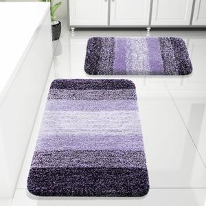 Arotive Bathroom Rugs Sets 2 Piece, Shaggy Soft and Absorbent Microfiber Bath Rugs, Non-Slip, Machine Washable Dry Bath Mats for Bathroom, 47x20 and 24x16, Dark Purple