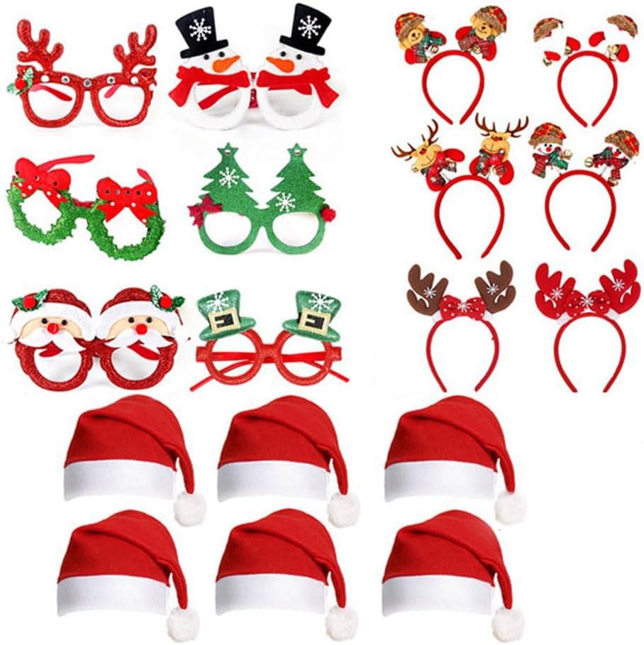 18pcs Christmas Glitter Party Glasses Frames Headband with Caps Decorations Accessories for Christmas Party Favors Holiday Favors (Glass&Headband)