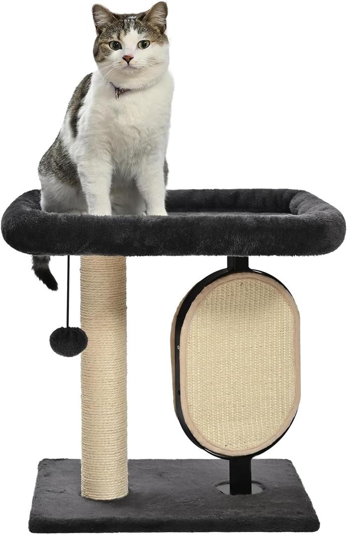 Amazon Basics Single-Platform Cat Tree with Scratching Post and Pad for Indoor Cats, 15.7 x 11.8 x 18.5'', Gray