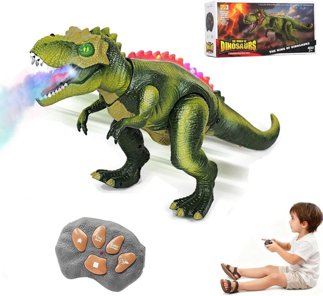 Fire Breathing Dragon Toy, Remote Control Dinosaur T Trex Toys with Led Lights, 7 Color Mist Spray & Realistic Roars, RC Electric Walking Fire Breath Dino