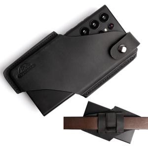 Topstache Leather Cell Phone Holster for iPhone 17/17 Pro/16/16 Pro - Belt Clip Cell Phone Case for Men for Galaxy S25/S24/S23 - Magnetic Closure Leather Holster Holder Pouch, M,Black