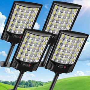 Solar Street Lights Outdoor, 6500K Outside Waterproof LED Street Light Dusk to Dawn, Wide Angle Lamps with Motion Sensor & Remote Control, Solar Lights Outdoor for Garden Yard, 4 Pack
