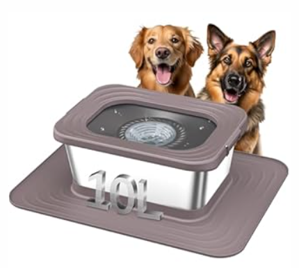 Decflow 10L Stainless Steel Dog Water Bowl, No Spill Anti-Splash Dog Bowls with XXL Silicone Mat, Spill-Proof Slow Feeder for Messy Drinkers, Heavy Duty Pet Bowls for Indoor/Outdoor Use 