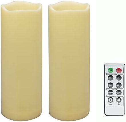 2 PCS 3" x8" Waterproof Outdoor Battery Operated Flameless LED Pillar Remote Candles Flickering Plastic Resin Electric Decorative Light for Lantern Patio Garden Home Decor Party Wedding Decoration