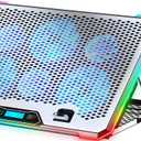 Aluminum Alloy Laptop Cooling PadRGB Gaming Laptop Cooler with 6 Quiet Cooling Fans for 15.6-17.3 inch laptops, 9 Height Stand, LCD Screen, 4 USB Ports with 1 3.0HUB 2 2.0HUB, Lap Desk Use