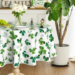 Horaldaily St. Patrick's Day Tablecloth 6060 Inch Round, Shamrock Irish Clover Luck Washable Table Cover for Party Picnic Dinner Decor (Green)