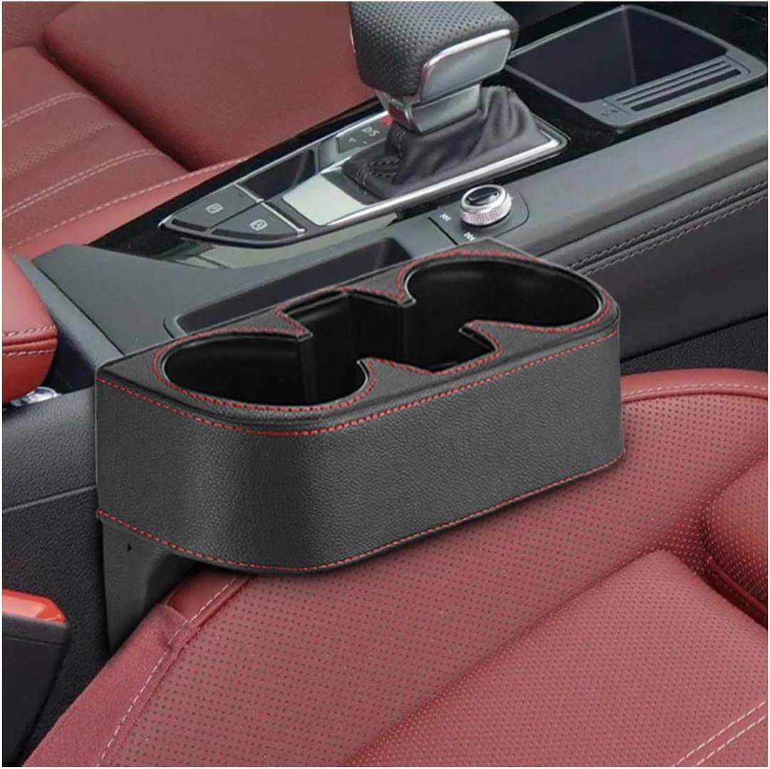 Car Cup Holder, PU Leather Auto Front Console Gap Filler Organizer, Multifunctional Cup Drink Holder, Car Seat Gap Filler Storage Box, Coin Bucket, Cell Mobile Phone Holder (Black)