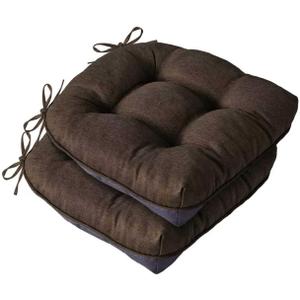 IASEAHK Chair Cushions for Dining Chairs, Seat Cushions for Kitchen Chairs, Indoor Seat Cushions with Ties, Tufted Foam Chair Pads, Non Slip Chair Cushions Set of 2, 15.5" x 15.5" x 4", Brown