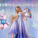 Iridescent Clear Tinsel Curtain Backdrop, 3.28 x 8ft Extra Long Rainbow Foil Fringe Curtain with Extra Tape, Shimmer Party Decoration for Ocean, Unicorn, Birthday & Photo Booth, 2 Pack
