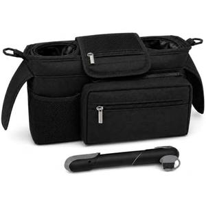 Jogging Stroller Organizer with Tire Pump for All Jogger Baby Stroller | Jogging Stroller Caddy with Tire Pump Adjustable Oxford Fabric Straps & Detachable Essentials Pouch, Fits for BOB Gear