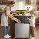 SONGMICS Kitchen Dual Trash Can, 13 + 5.3 Gallon (50 + 20 L) 2-Compartment Trash and Recycle Bin, Stainless Steel Garbage Can, Pedals, Soft-Close Lids, Inner Buckets, Silver ULTB770EZ01
