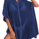 Womens Swimsuit Cover Up Shirts Oversized Beach Bikini Bathing Suit Coverups Beachwear Button Up (Blue, S)