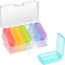 Fullicon Small Pill Case for Purse, Travel Medicine Pill Organizer, Weekly 7 Day Daily Pill Box, Pocket Pharmacy Pill Container Dispenser Holder with Labels (Clear Rainbow)